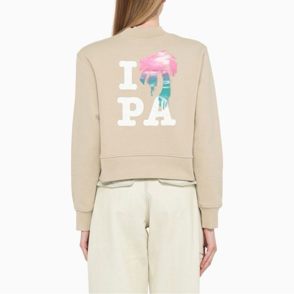 Palm Angels I Love PA Beige Cotton Crewneck boxy Sweatshirt - Picture 7 of 16